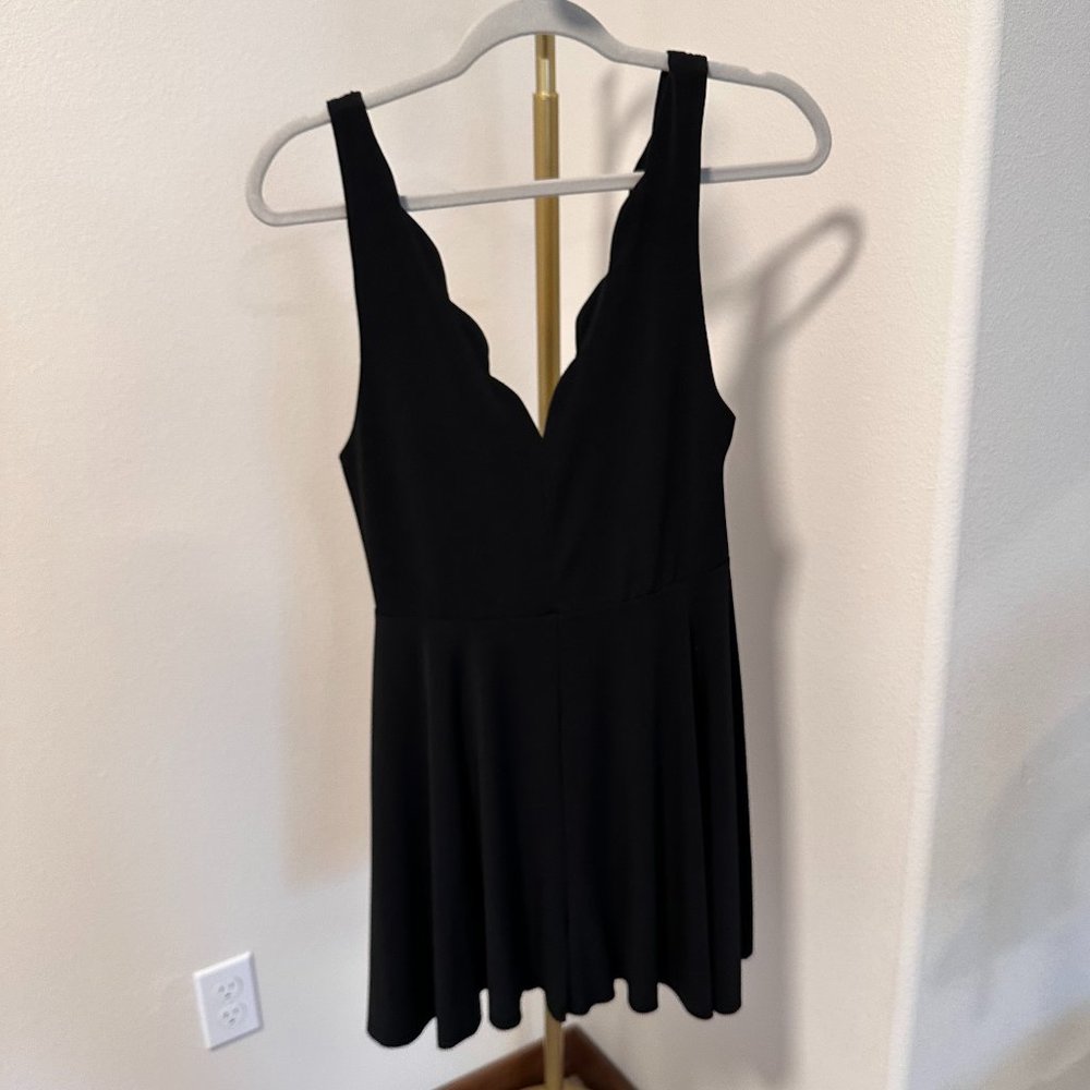 Black Romper with Scallop Detail
